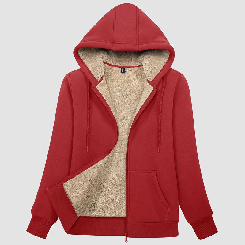 Women's Cozy Zip-Up Sherpa-Lined Fleece Hoodie Jacket - Warm & Stylish Outerwear