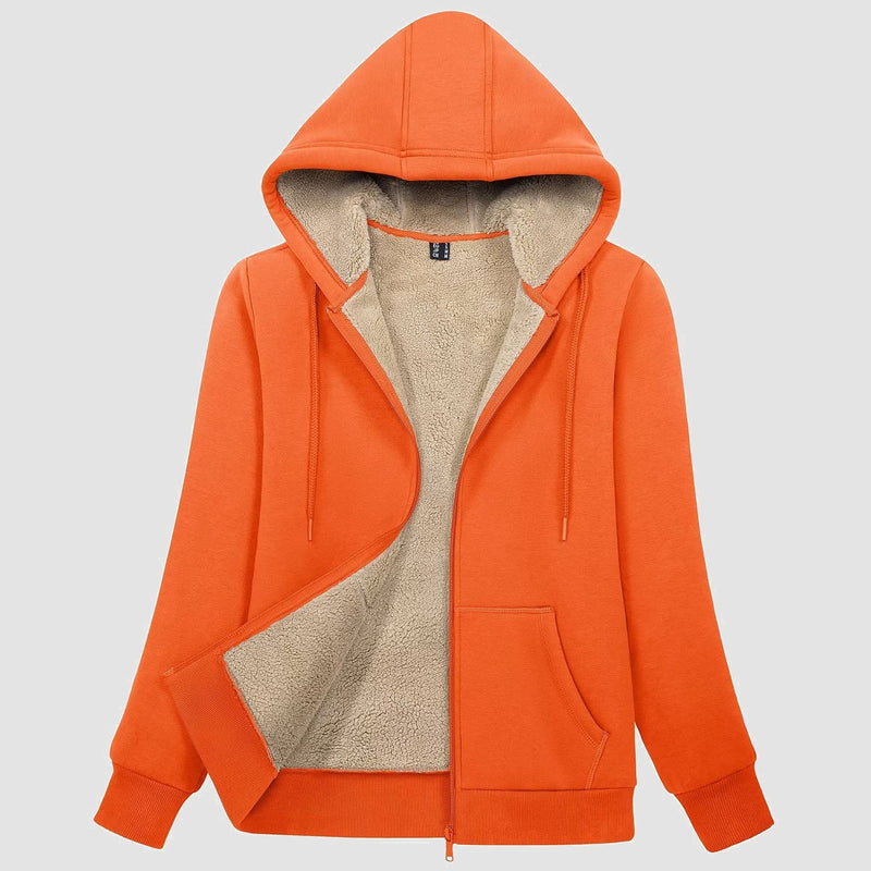 Women's Cozy Zip-Up Sherpa-Lined Fleece Hoodie Jacket - Warm & Stylish Outerwear