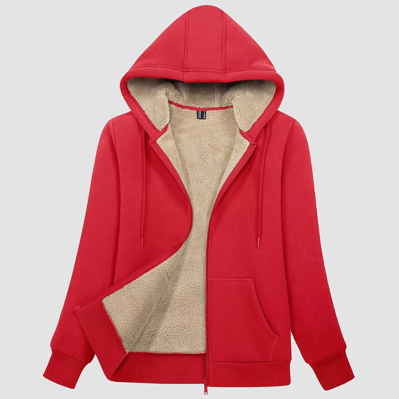 Women's Cozy Zip-Up Sherpa-Lined Fleece Hoodie Jacket - Warm & Stylish Outerwear