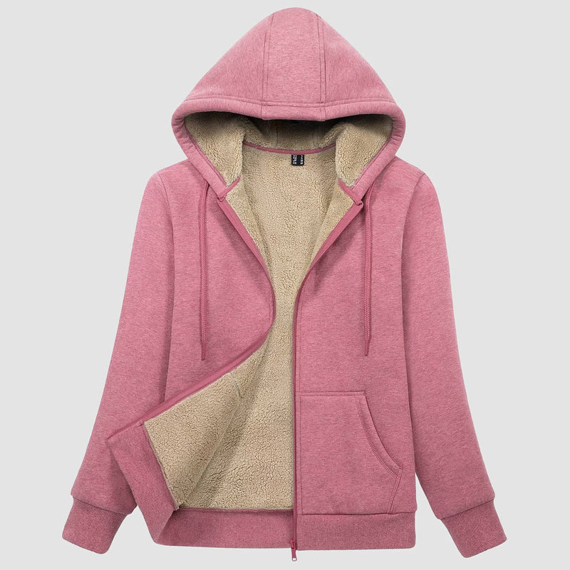 Women's Cozy Zip-Up Sherpa-Lined Fleece Hoodie Jacket - Warm & Stylish Outerwear