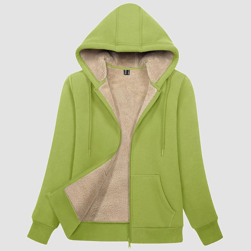 Women's Cozy Zip-Up Sherpa-Lined Fleece Hoodie Jacket - Warm & Stylish Outerwear