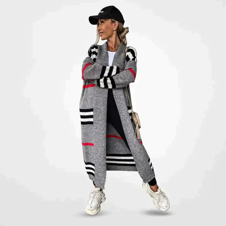 Women's Elegant Striped Long Knit Cardigan - Stylish & Cozy Layering Piece