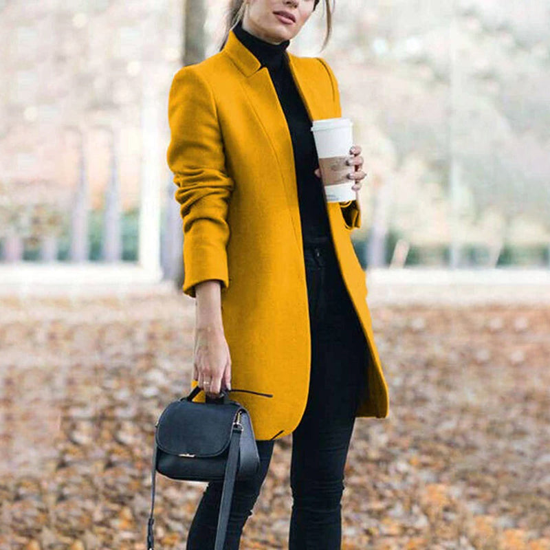 Stylish Women's Long Wool Trench Coat - Stand Collar, Sleek Fit & Warmth for Every Occasion