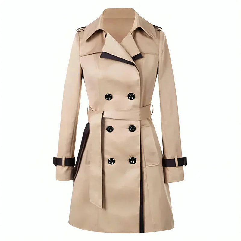 Stylish Women's Double-Breasted Trench Coat with Belt & Cuff Straps - Perfect for All Seasons