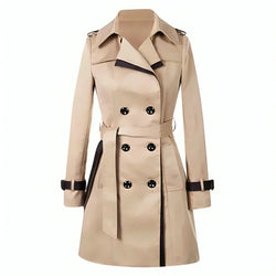 Stylish Women's Short Double Breasted Trench Coat with Belt & Contrast Trim - Perfect for Any Season