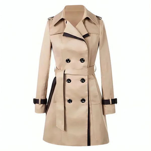 Stylish Women's Short Double Breasted Trench Coat with Belt & Contrast Trim - Perfect for Any Season