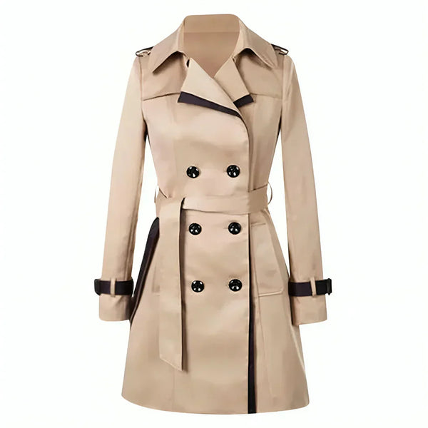Stylish Women's Double-Breasted Trench Coat with Belt & Adjustable Cuff Straps - Perfect for All Seasons