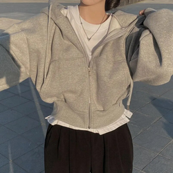 Women's Oversized Cropped Zip-Up Hoodie with Pockets - Stylish & Comfortable Casual Wear