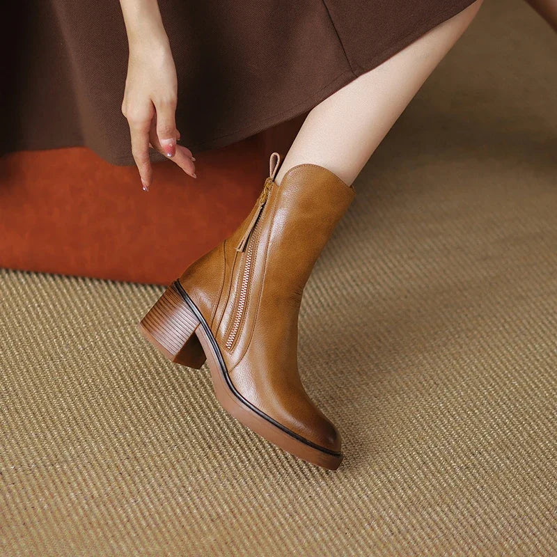 Stylish Women's Zip-Up Ankle Boots with Block Heel & Chic Side Zipper Detail - Perfect for Any Occasion