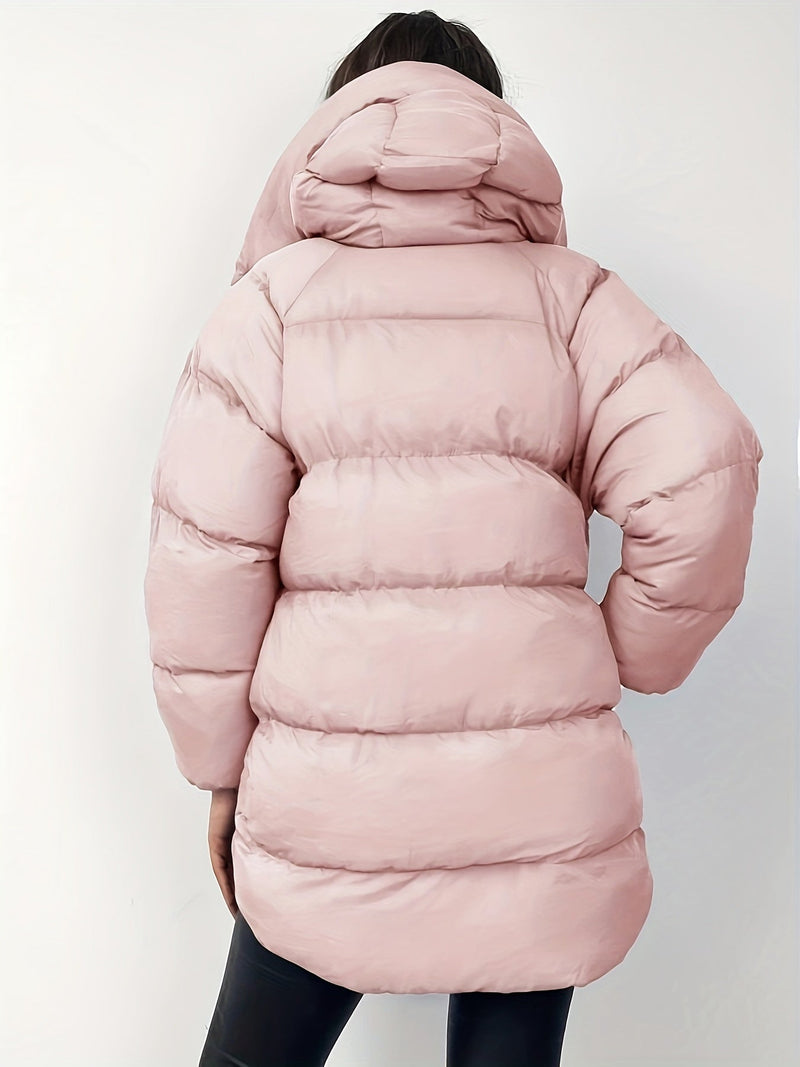 Women's Quilted Short Hooded Puffer Jacket with High Collar - Stylish & Warm Winter Outerwear