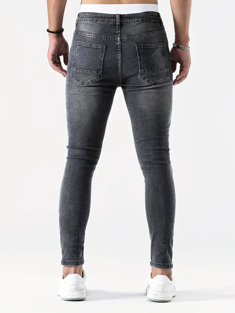Men's Ripped Skinny Jeans - Stylish Distressed Denim Pants for a Trendy Look