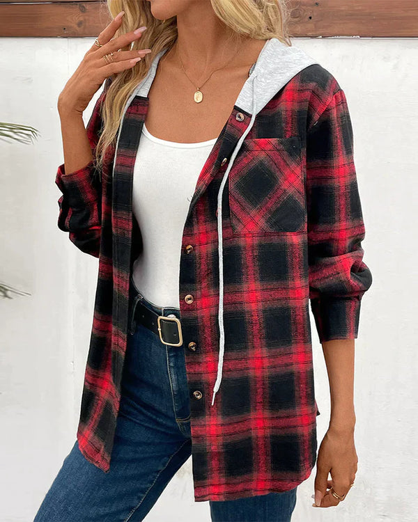 Eden Women's Hooded Checkered Jacket - Stylish & Cozy Outerwear for Fall/Winter