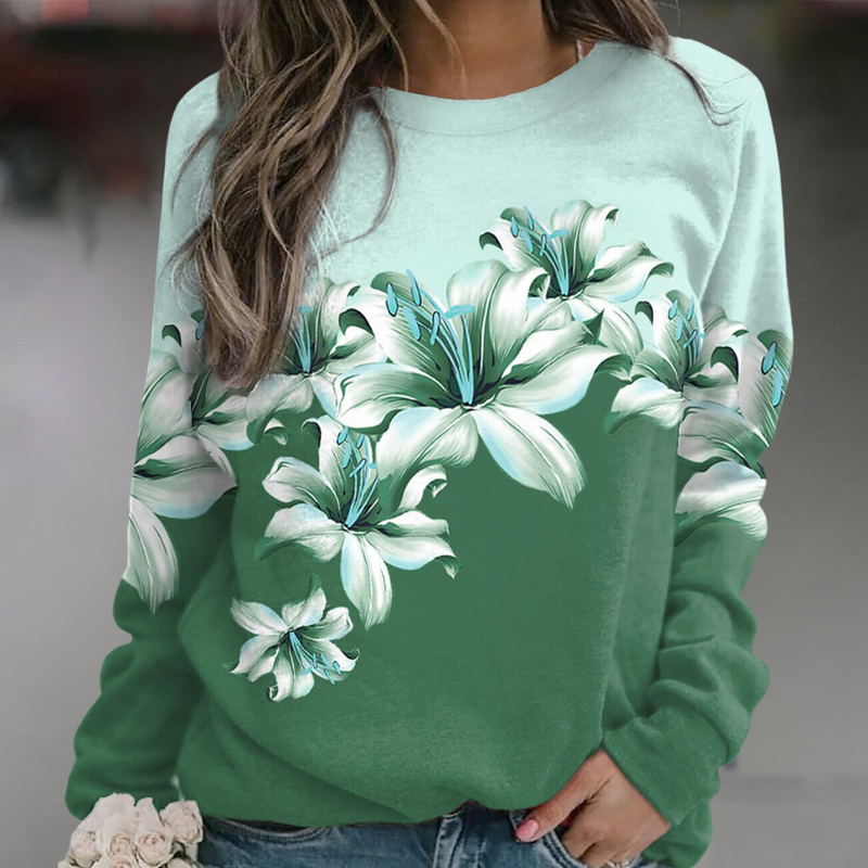 Women's Floral Print Sweatshirt - Soft & Breathable Fabric - Relaxed Fit Long Sleeve Top
