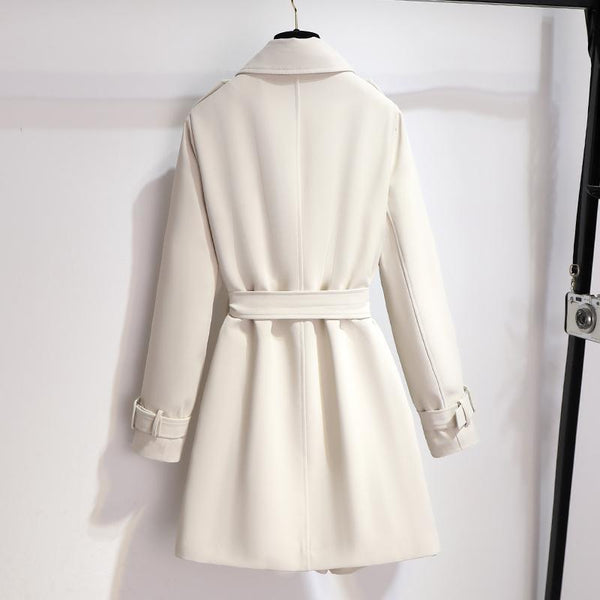 Women's Elegant Double-Breasted Short Trench Coat with Waist Belt - Stylish & Chic Outerwear