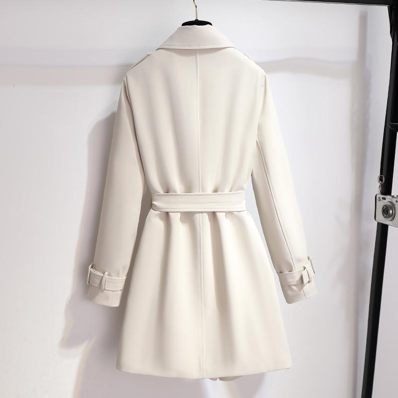 Women's Elegant Double-Breasted Short Trench Coat with Waist Belt - Stylish & Chic Outerwear