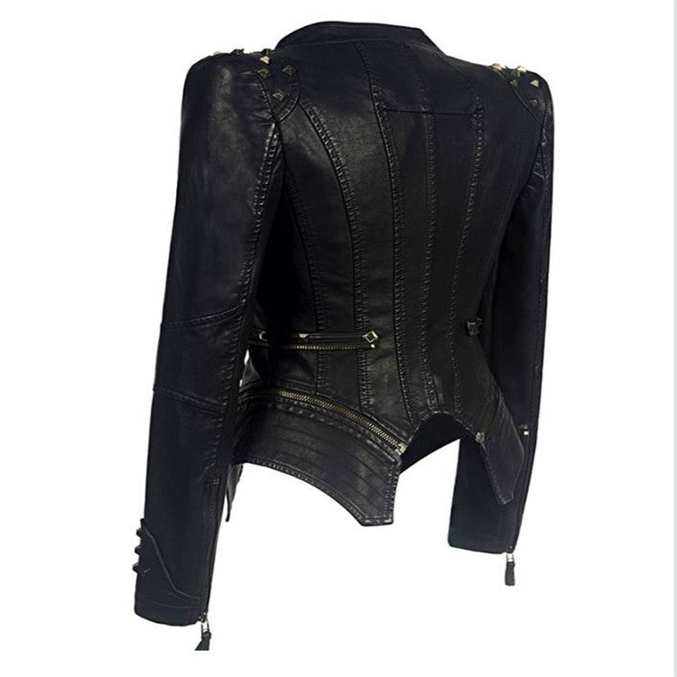 Women's Black Motorcycle Jacket with Stylish Zipper Details - Trendy Biker Outerwear