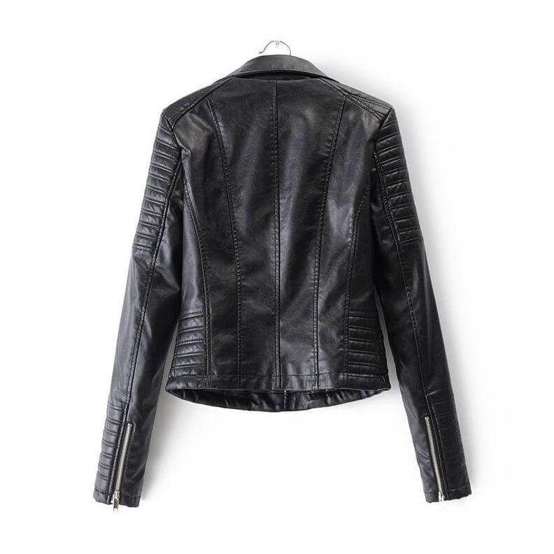Women's Classic Black Leather Biker Jacket - Stylish & Durable Motorcycle Outerwear