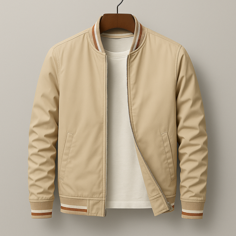 Men's Lightweight Zip-Up Bomber Jacket with Ribbed Trim - Stylish & Comfortable Outerwear for Men
