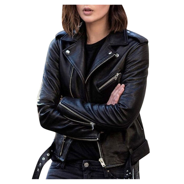 Stylish Vintage Women's Leather Jacket with Zipper Closure - Classic Retro Design