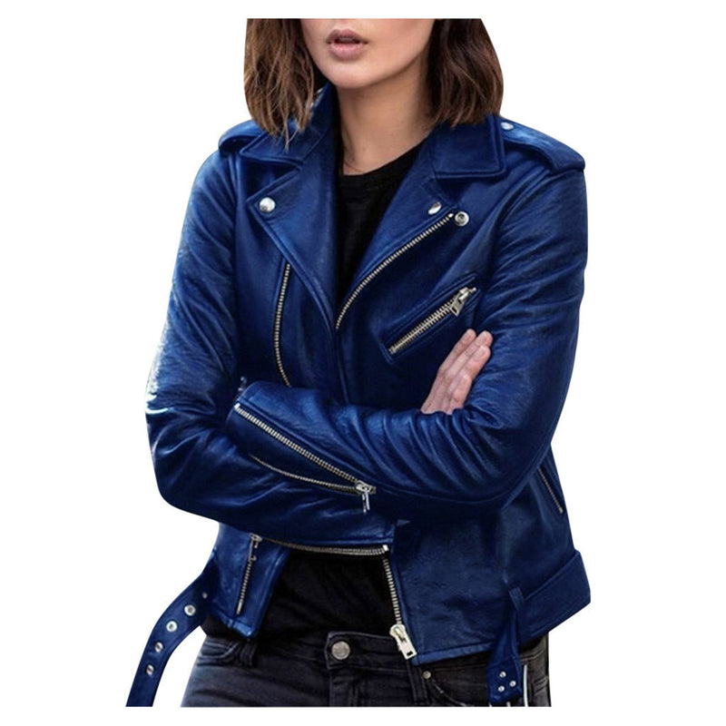 Stylish Vintage Women's Leather Jacket with Zipper Closure - Classic Retro Design