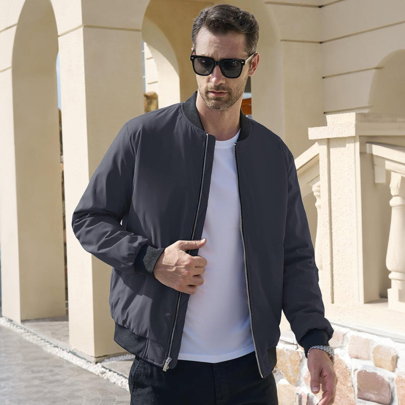 Men's Quilted Winter Bomber Jacket - Windproof Zip-Up Coat for Ultimate Warmth and Style