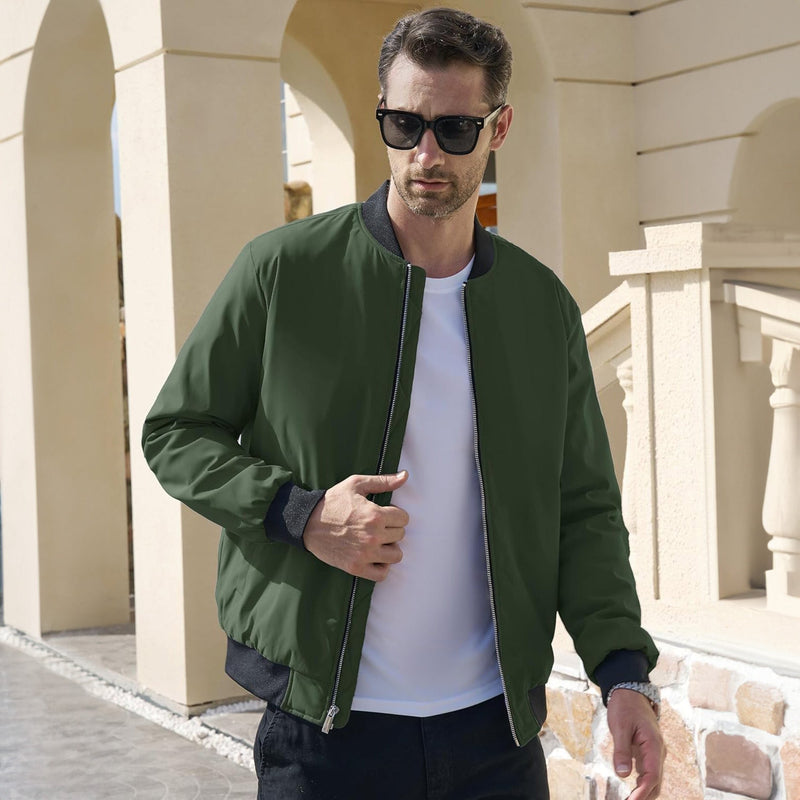 Men's Quilted Winter Bomber Jacket - Windproof Zip-Up Coat for Ultimate Warmth and Style