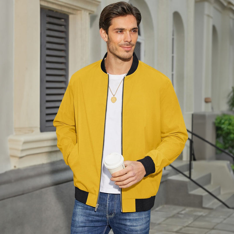 Men's Lightweight Bomber Jacket - Stylish Windbreaker with Pockets for Versatile Outdoor Wear