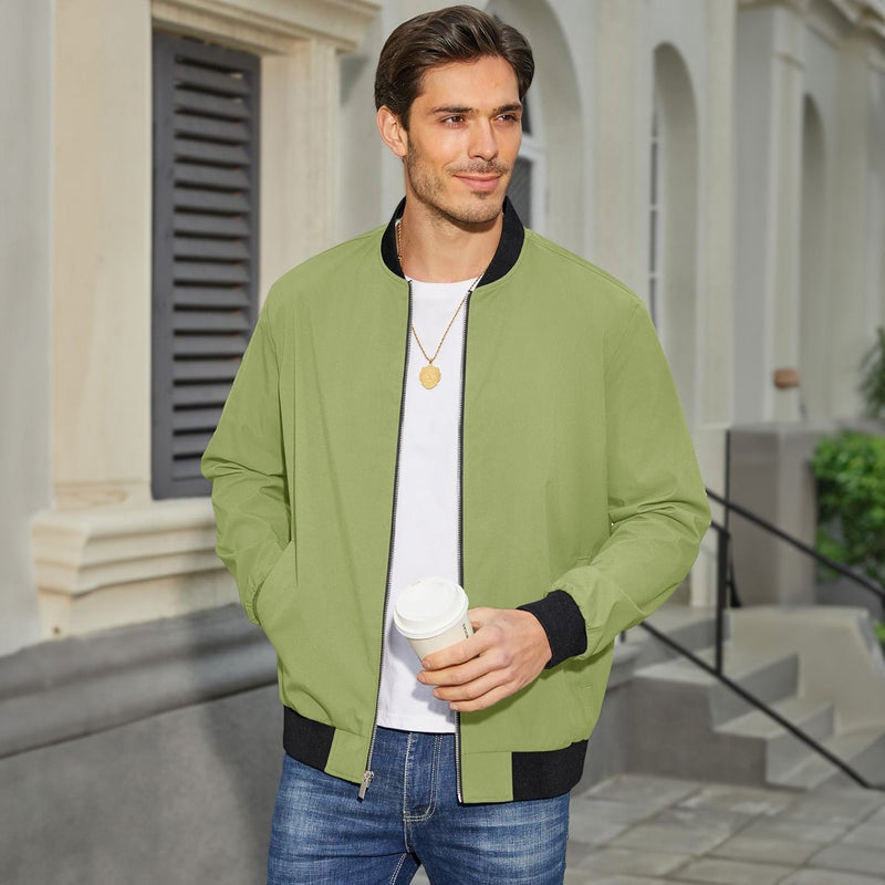 Men's Lightweight Bomber Jacket - Stylish Windbreaker with Pockets for Versatile Outdoor Wear