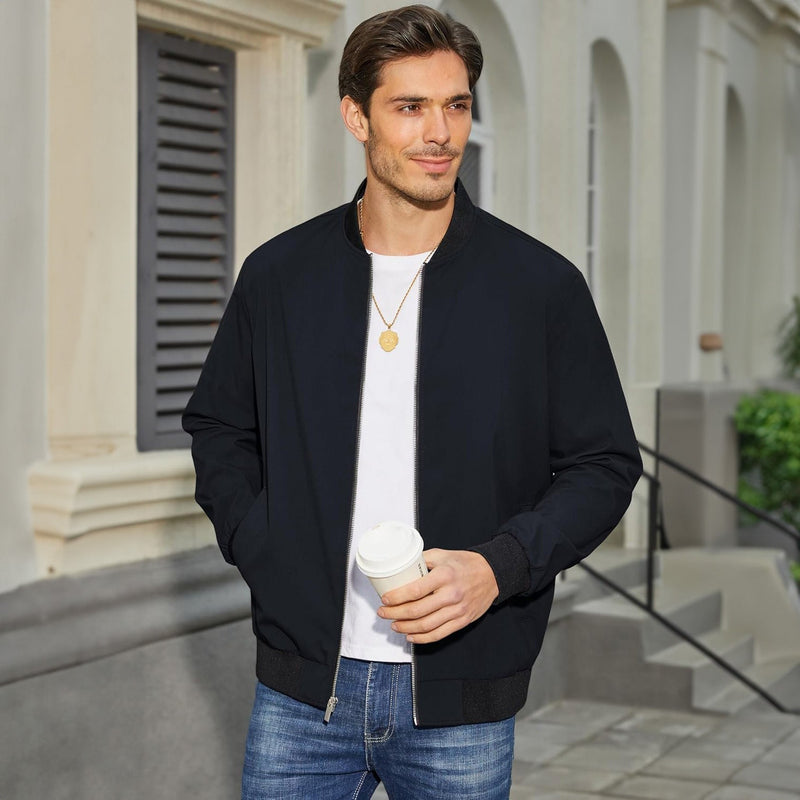 Men's Lightweight Bomber Jacket - Stylish Windbreaker with Pockets for Versatile Outdoor Wear