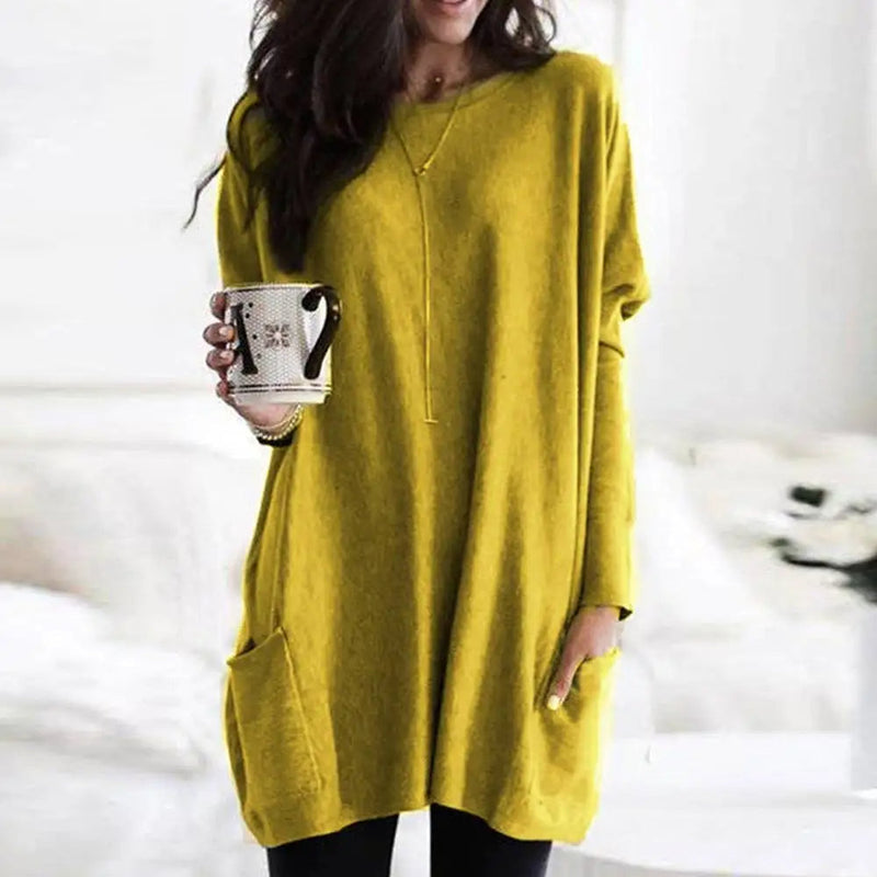 Women's Oversized Crew Neck Sweater - Long Sleeve Soft Cotton Blend with Pockets - Cozy & Stylish Knitwear
