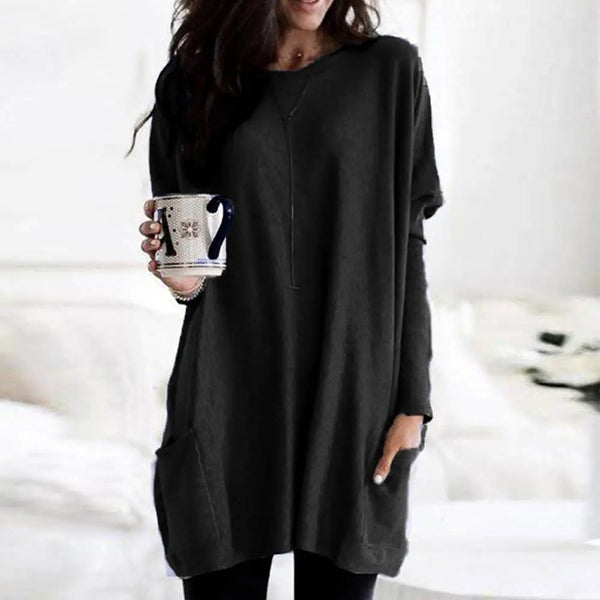 Women's Oversized Crew Neck Sweater - Long Sleeve Soft Cotton Blend with Pockets - Cozy & Stylish Knitwear