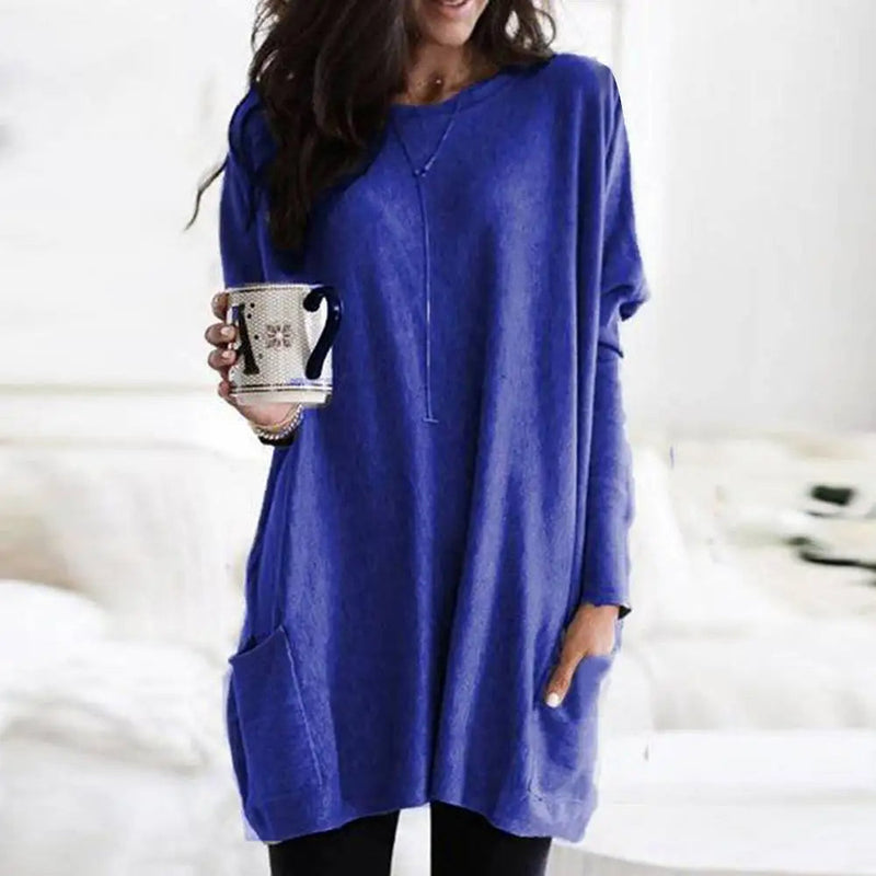 Women's Oversized Crew Neck Sweater - Long Sleeve Soft Cotton Blend with Pockets - Cozy & Stylish Knitwear
