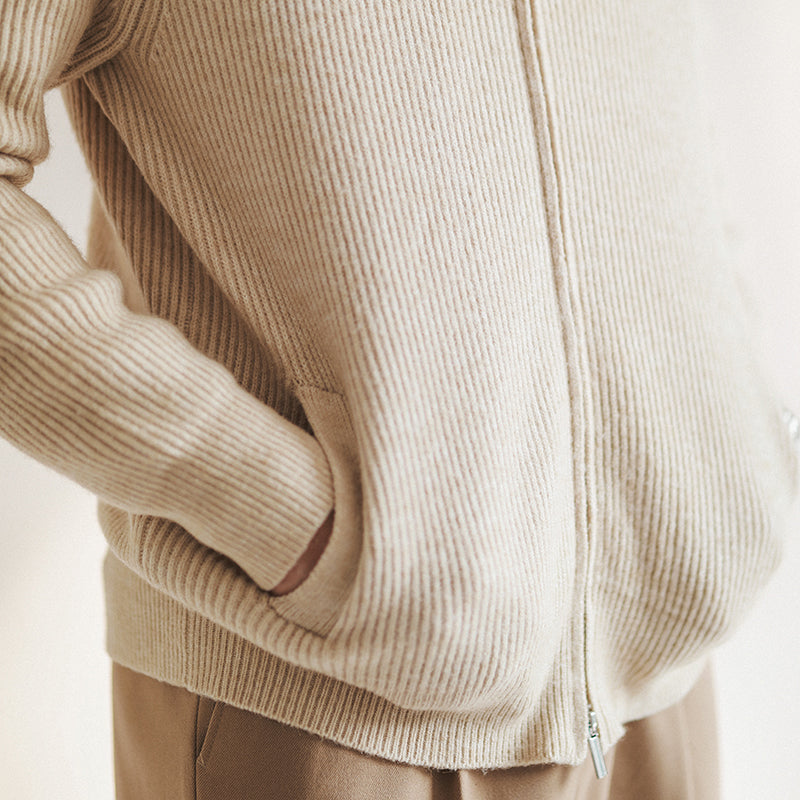 Men's Slim Fit Ribbed Zip Cardigan with Stand Collar - Stylish & Comfortable Knitwear for Casual & Smart Outfits
