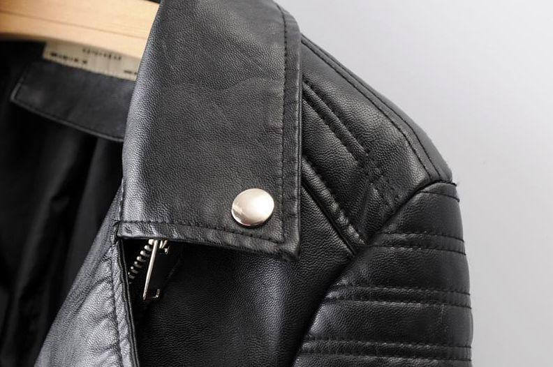 Women's Classic Black Leather Biker Jacket - Stylish & Durable Motorcycle Outerwear