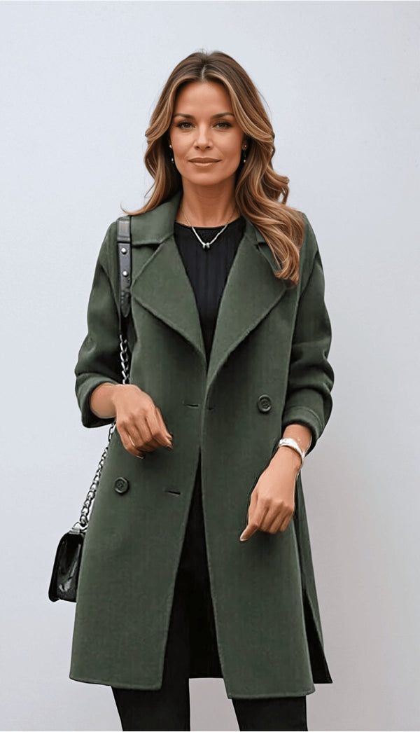 Women's Elegant Double-Breasted Wool Coat - Classic Style & Timeless Warmth