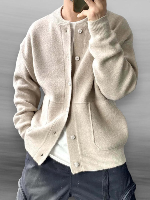 Men's Casual Button-Up Cardigan with Bomber Collar & Pockets - Stylish Lightweight Knit Sweater for Everyday Wear