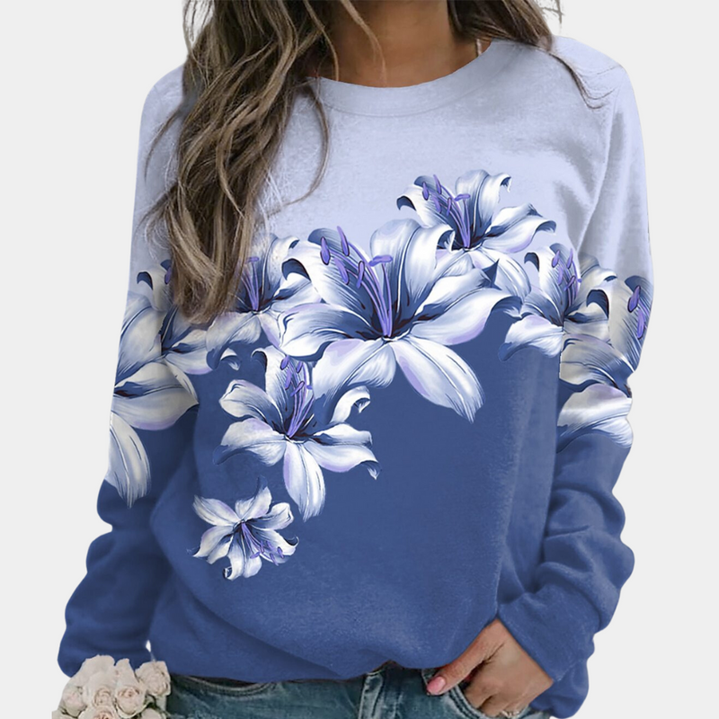 Women's Floral Print Sweatshirt - Soft & Breathable Fabric - Relaxed Fit Long Sleeve Top