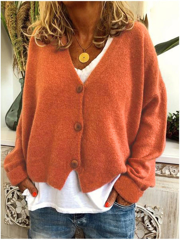 Women's Soft Knit V-Neck Cardigan - Relaxed Fit Button Front Casual Layering Sweater