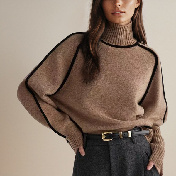 Women's Oversized Turtleneck Sweater with Stylish Contrast Sleeve Trim - Cozy Fashion for Fall & Winter