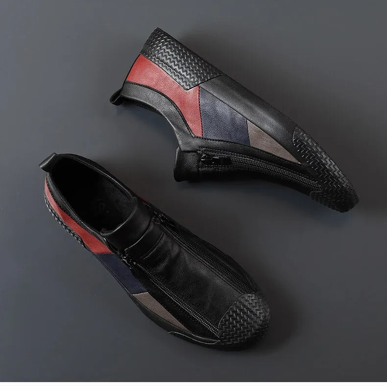 Men's Casual Slip-On Sneakers with Side Zipper & Stylish Contrast Panels - Comfortable Everyday Footwear
