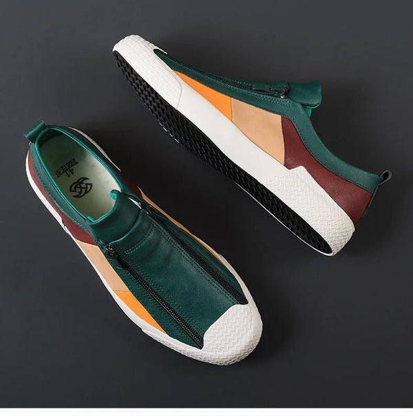 Men's Casual Slip-On Sneakers with Side Zipper & Stylish Contrast Panels - Comfortable Everyday Footwear