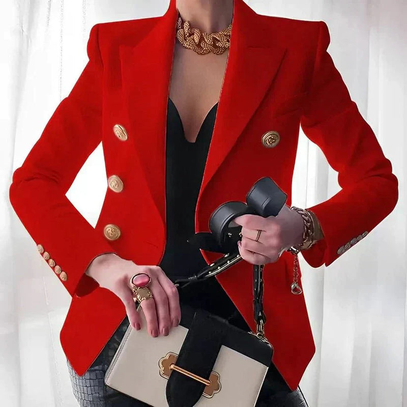 Elegant Women's Double-Breasted Blazer with Gold Button Accents | Stylish Office & Casual Wear
