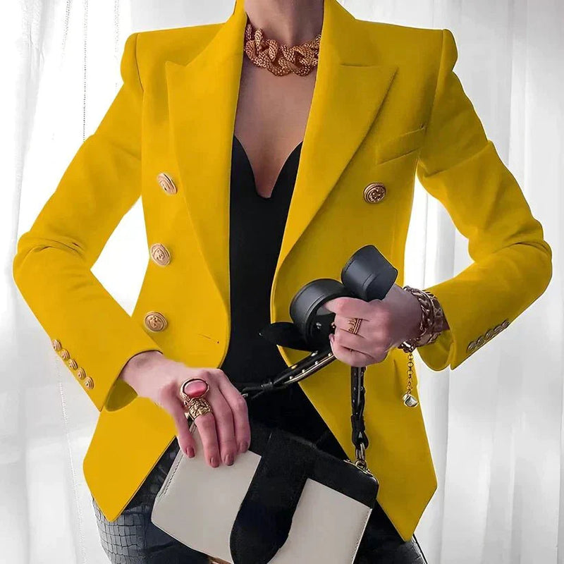 Elegant Women's Double-Breasted Blazer with Gold Button Accents | Stylish Office & Casual Wear