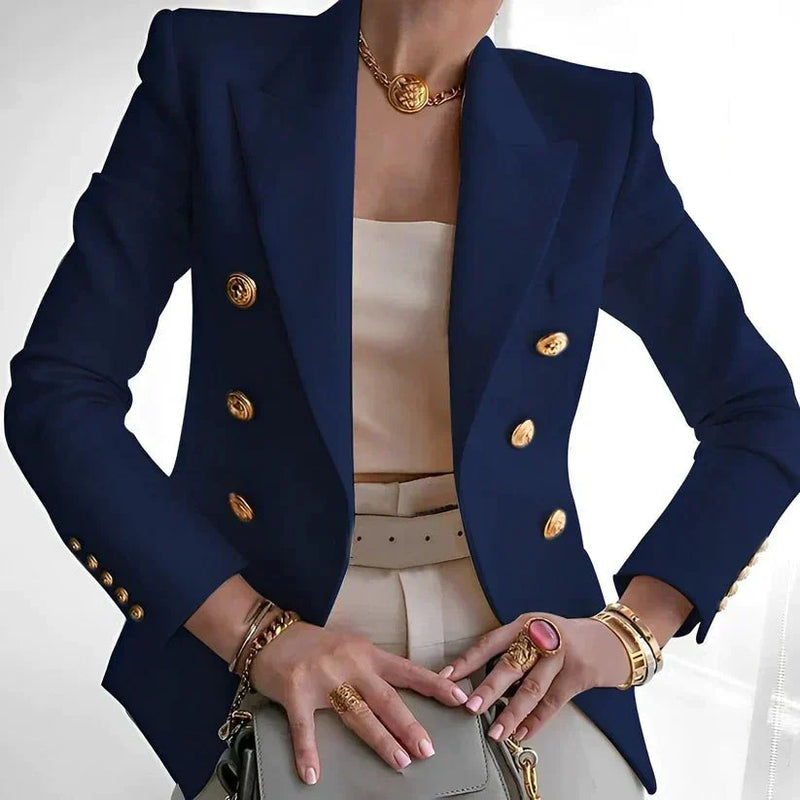 Elegant Women's Double-Breasted Blazer with Gold Button Accents | Stylish Office & Casual Wear