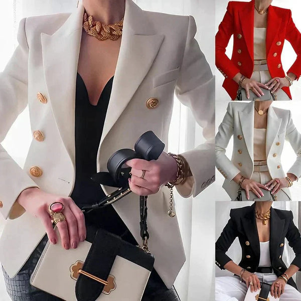 Elegant Women's Double-Breasted Blazer with Gold Button Accents | Stylish Office & Casual Wear
