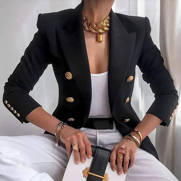 Elegant Women's Double-Breasted Blazer with Gold Button Accents | Stylish Office & Casual Wear