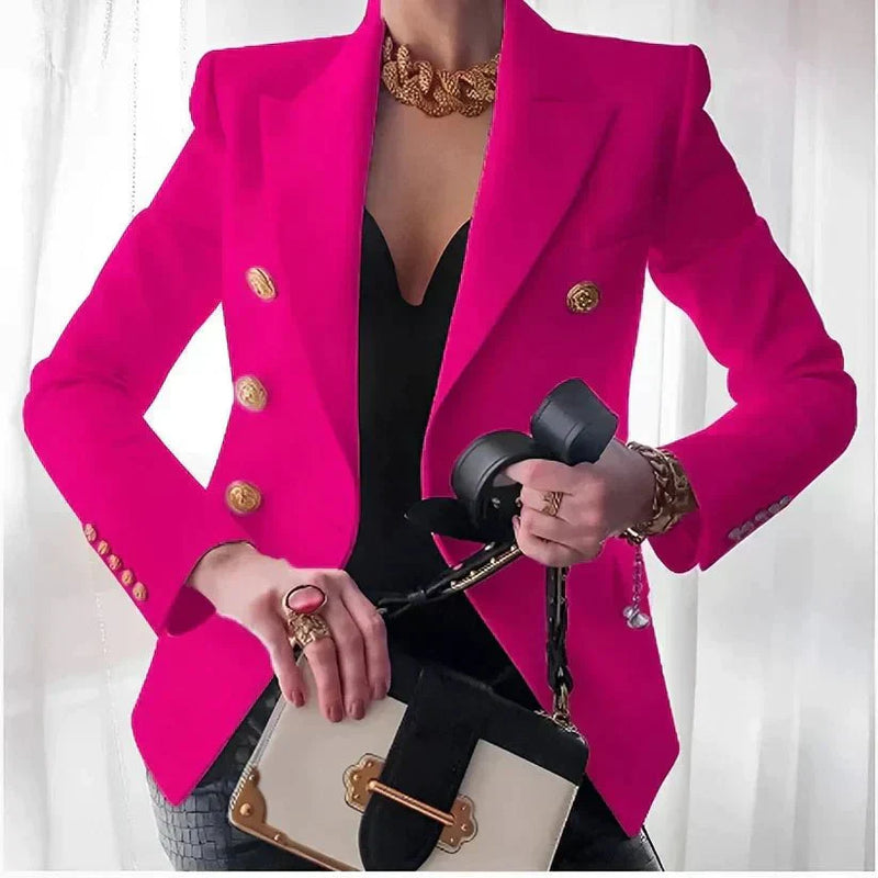 Elegant Women's Double-Breasted Blazer with Gold Button Accents | Stylish Office & Casual Wear