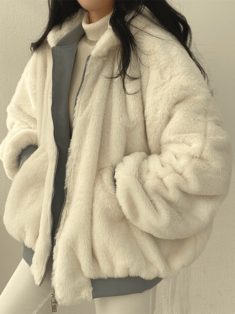 Women's Oversized Winter Jacket - Cozy Soft Lining, Zip Closure, Perfect for Cold Weather