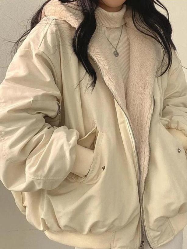 Women's Oversized Winter Jacket - Cozy Soft Lining, Zip Closure, Perfect for Cold Weather