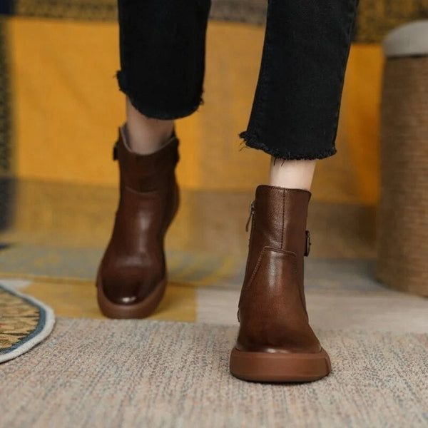 Stylish Women's Mid-Ankle Boots with Side Buckle - Comfortable Flat Sole for All-Day Wear